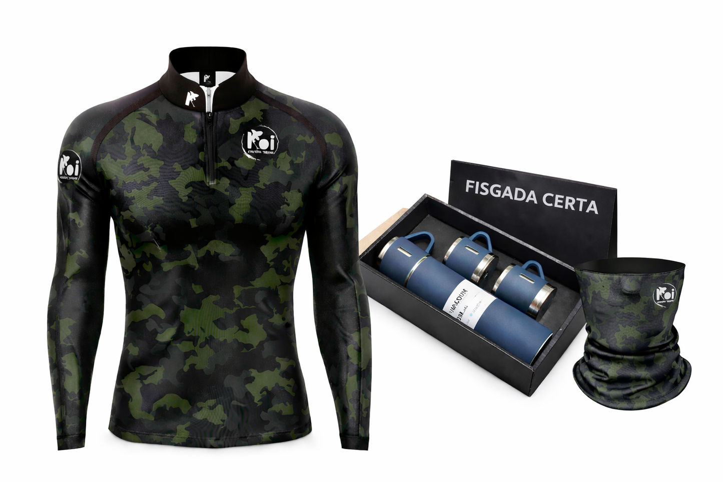 Kit Fisgada Certa Camisa + Bandana + Garrafa Térmica