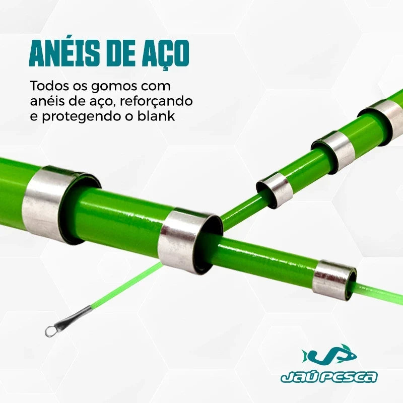 Vara De Mão Telescópica Gomo Longo Traíra Anéis de Aço 3m A 6m Verde Limão