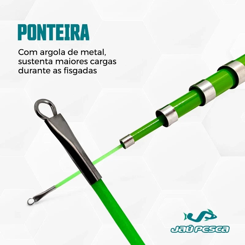 Vara De Mão Telescópica Gomo Longo Traíra Anéis de Aço 3m A 6m Verde Limão
