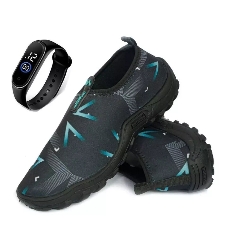 Sapatilha Aquatica Neoprene Antiderrapante + Relógio digital Coleção Nova 2025