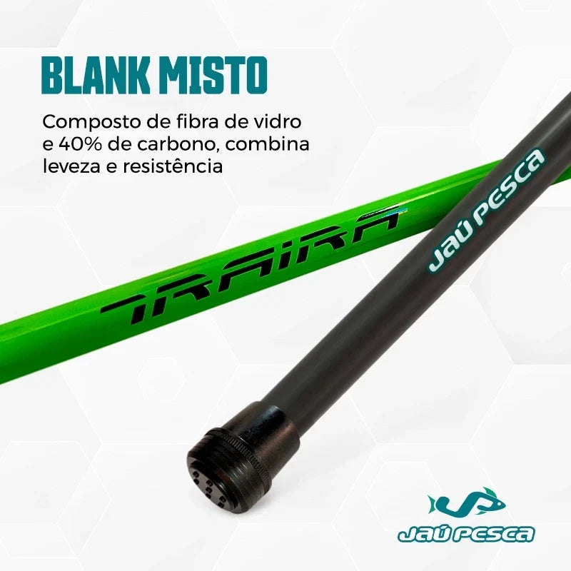 Vara De Mão Telescópica Gomo Longo Traíra Anéis de Aço 3m A 6m Verde Limão