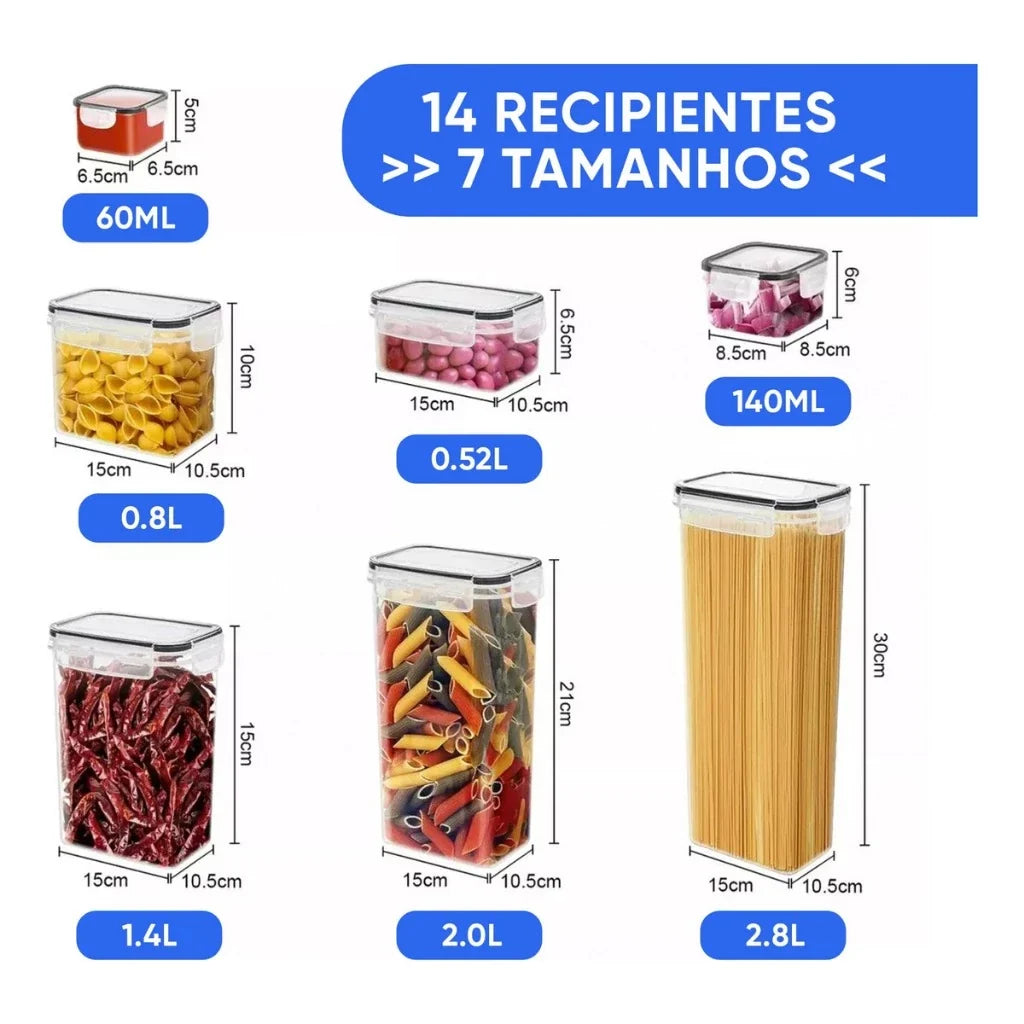 Kit 14 Potes Herméticos Quadrados – Organização Para Despensa