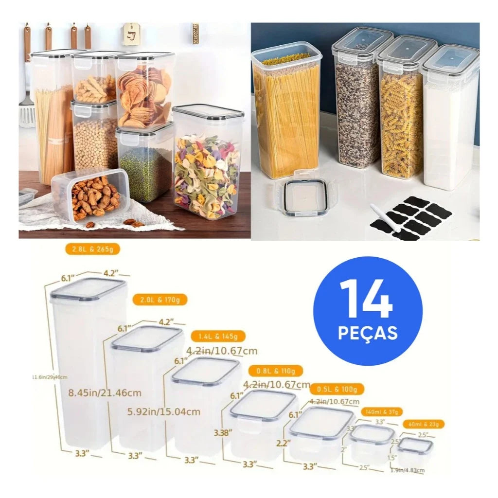 Kit 14 Potes Herméticos Quadrados – Organização Para Despensa