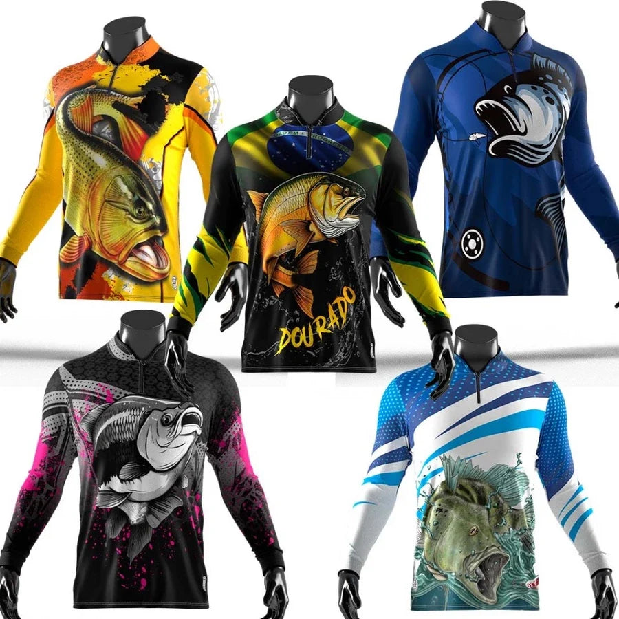Camisa de Pesca UV50+ Dry Fit com Zíper – Tucunaré e Dourado