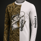 Camisa de Pesca Masculinas de Manga Longa - Secagem Rápida - Marrom Com Branco