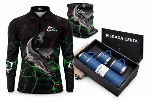 Kit Fisgada Certa Camisa + Bandana + Garrafa Térmica