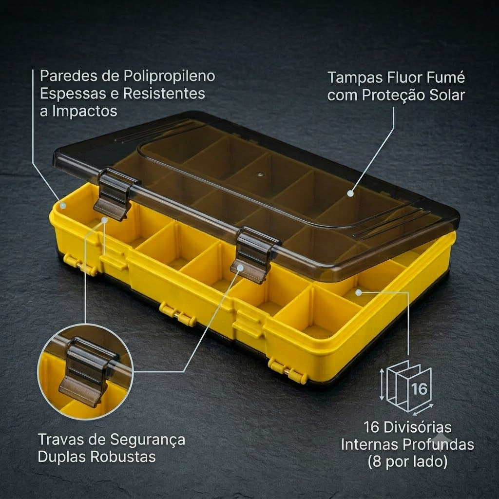 Estojo Organizador Duplo De Pesca Rochel Para Iscas Artificiais 16 Divisões