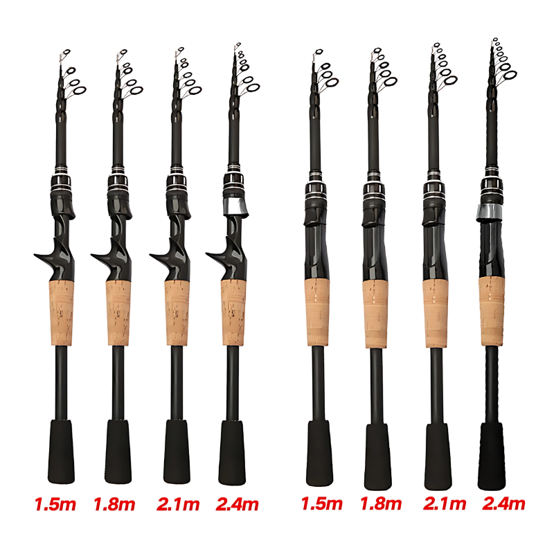 Vara de Pesca Telescópica Kingpesque de Carbono 1.5m a 2.4m - Leve e Compacta