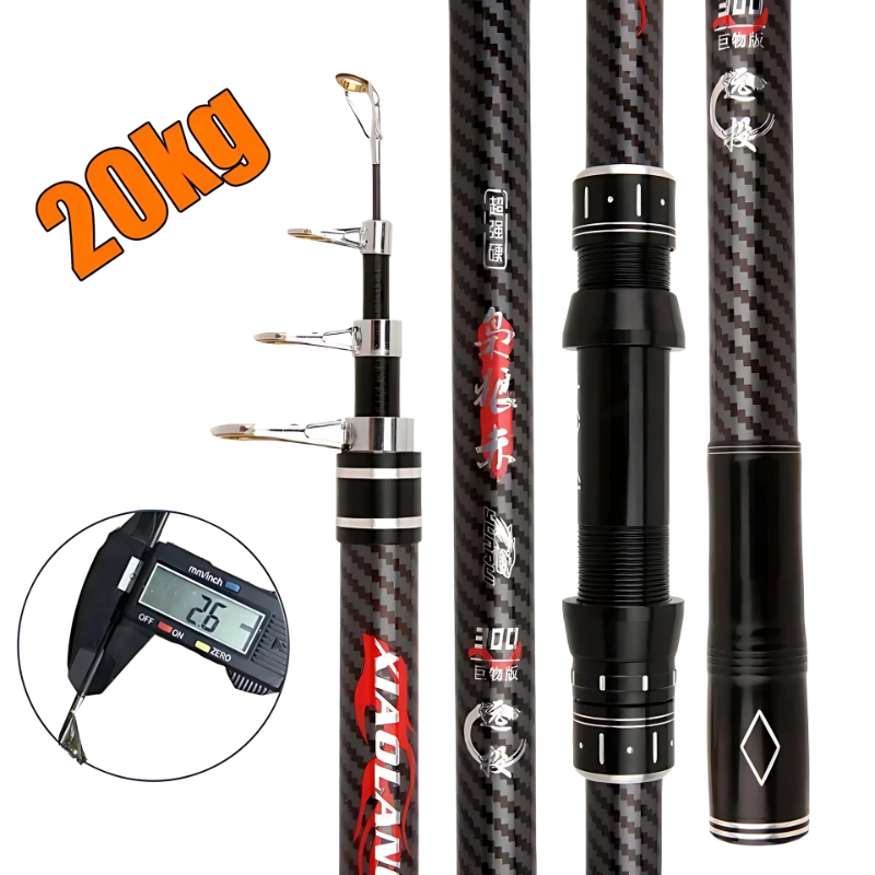 Vara de Pesca Telescópica em Fibra de Carbono 2.1m - 4.5m Suporta até 20kg