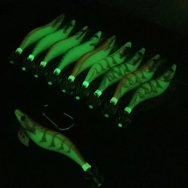 Kit Isca Luminosa Squid Jig Com Anzol e Chumbada - 10 Unidades