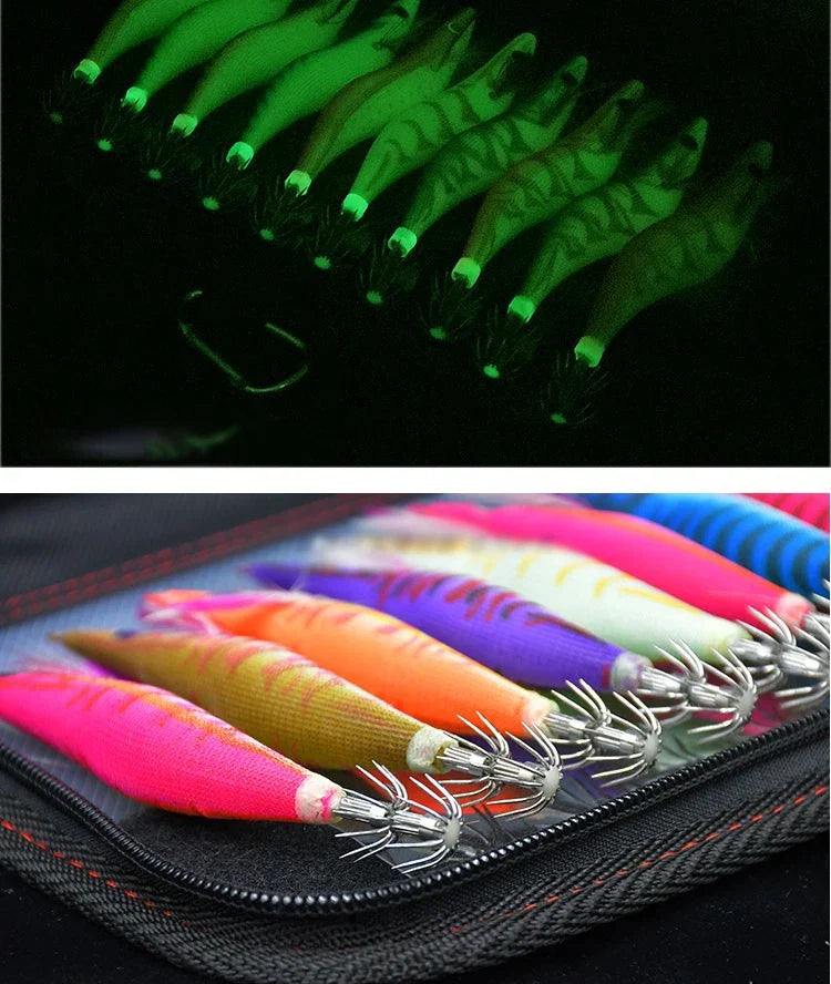 Kit Isca Luminosa Squid Jig Com Anzol e Chumbada - 10 Unidades