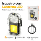 Isqueiro com Lanterna LED Recarregável USB Portátil Multiuso para Camping