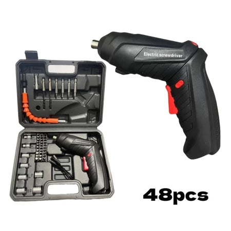 Kit Parafusadeira/furadeira Com 48 Peças A Bateria Carregador Usb
