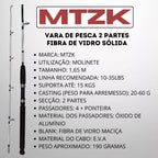 Kit de Pesca Vara Fibra Vidro Maciça 35 Lbs + Molinete 4000 Carretel de Alumínio E Drag de 10 kgs