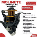 Kit de Pesca Vara Fibra Vidro Maciça 35 Lbs + Molinete 4000 Carretel de Alumínio E Drag de 10 kgs