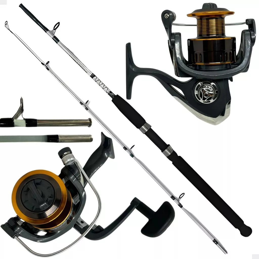 Kit de Pesca Vara Fibra Vidro Maciça 35 Lbs + Molinete 4000 Carretel de Alumínio E Drag de 10 kgs