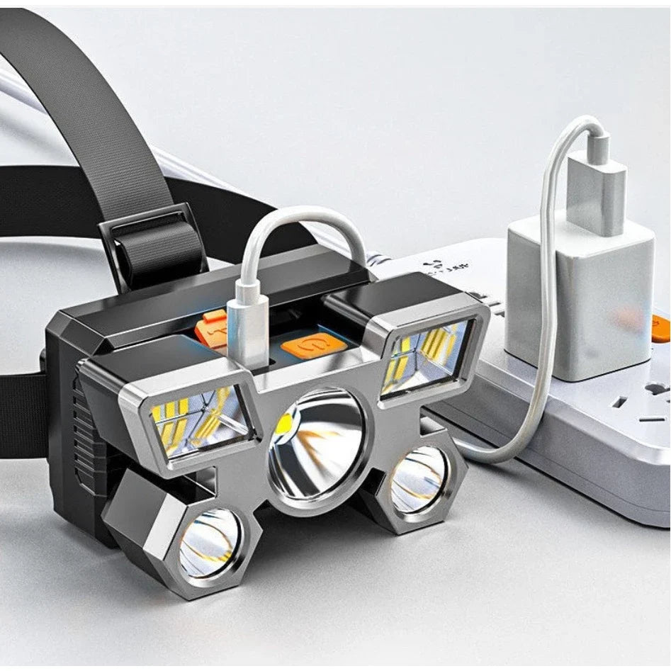Lanterna De Cabeça 5 LED À Prova D 'Água 4 Modelos E Recarregável USB