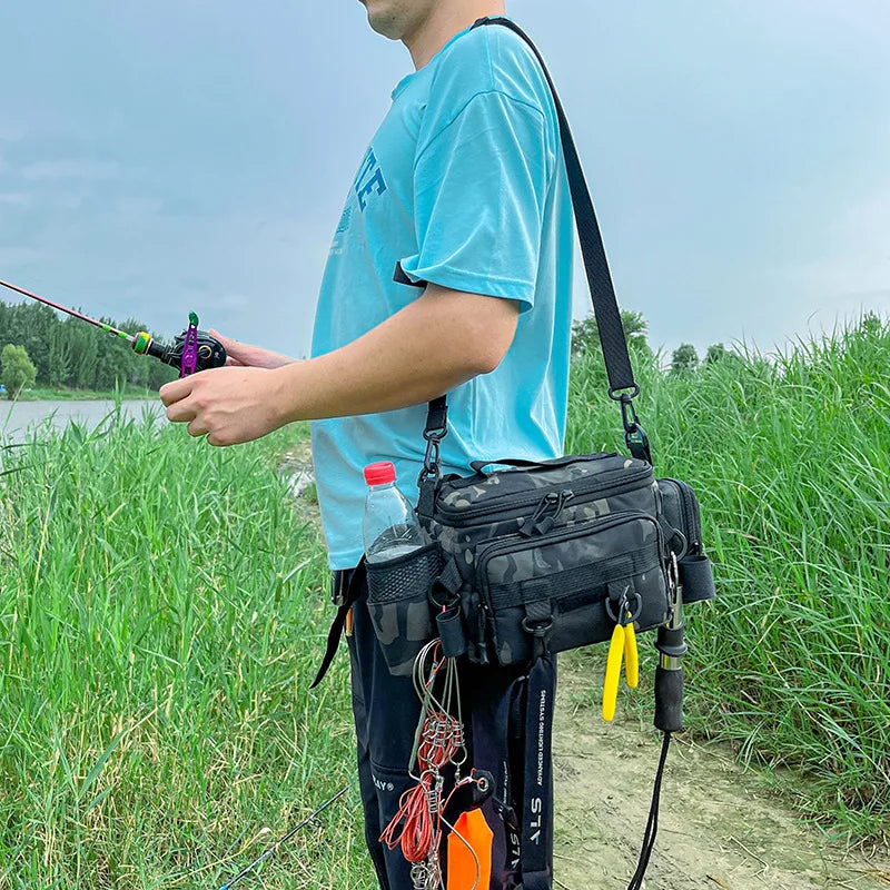 Bolsa Tática de Pesca Multifuncional – Resistente, Impermeável e Anticorrosiva