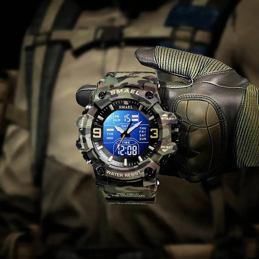 Relógio Masculino Militar Smael Camuflagem Dual Display