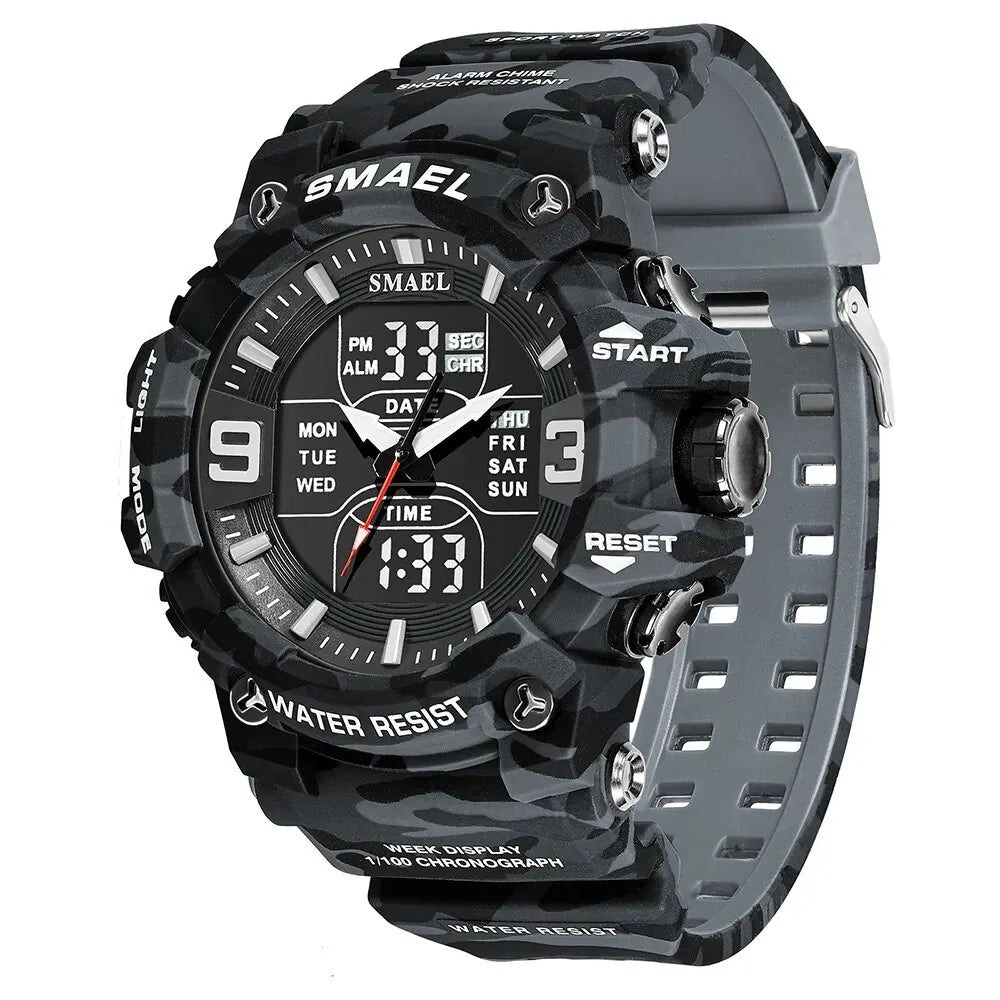 Relógio Masculino Militar Smael Camuflagem Dual Display