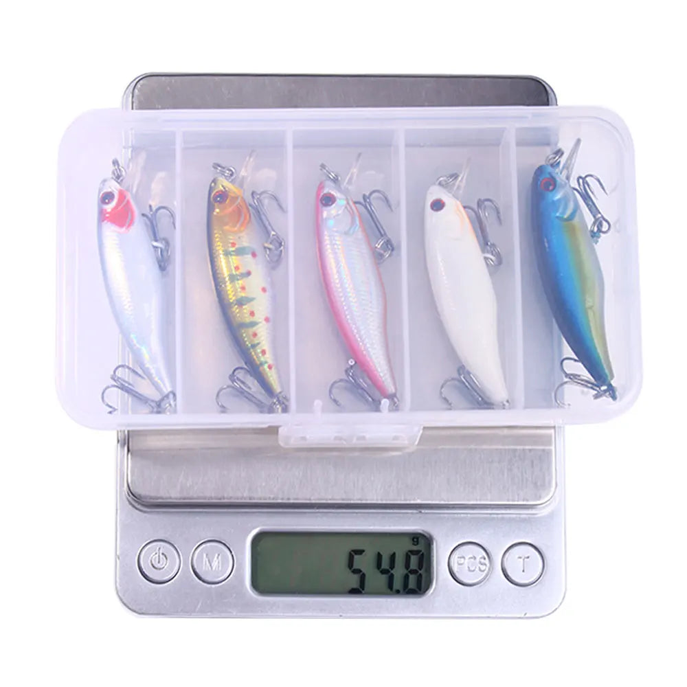 Conjunto Isca de Pesca Minnow 5 Peças com Ganchos Agudos
