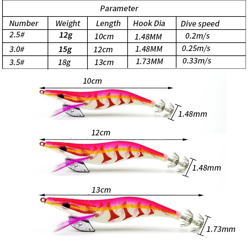 Kit Isca Luminosa Squid Jig Com Anzol e Chumbada - 10 Unidades
