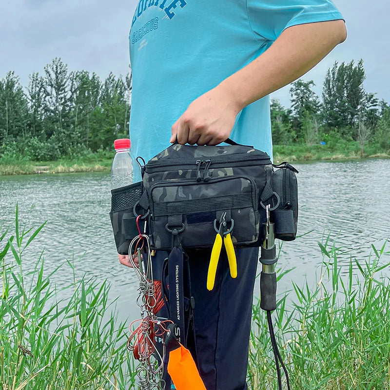 Bolsa Tática de Pesca Multifuncional – Resistente, Impermeável e Anticorrosiva
