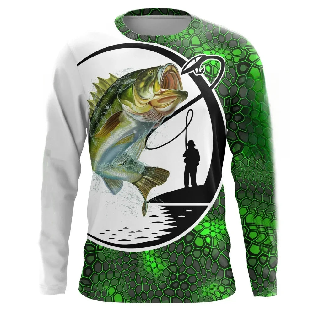 Camisa de Pesca Masculinas de Manga Longa Verde - Secagem Rápida