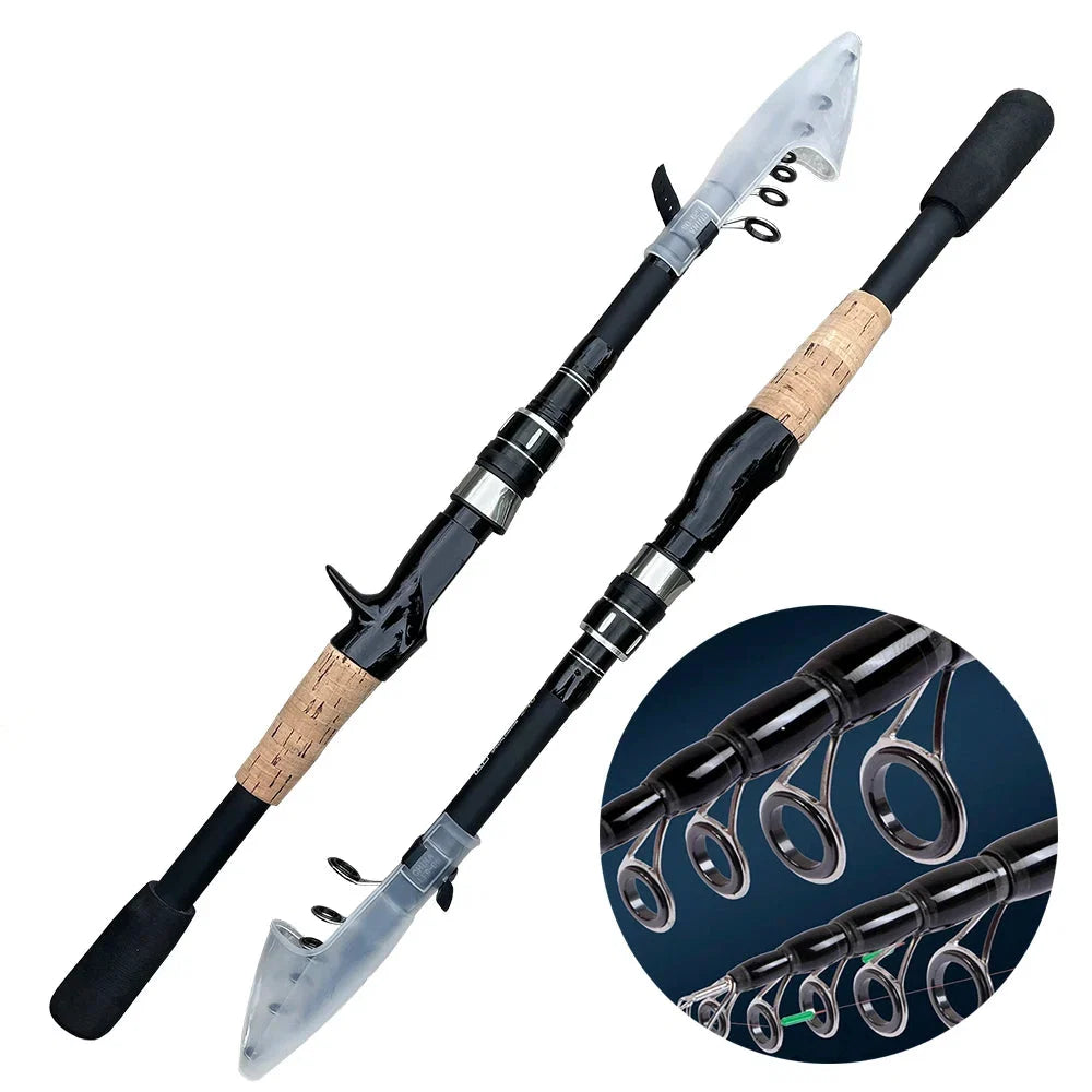 Vara de Pesca Telescópica Kingpesque de Carbono 1.5m a 2.4m - Leve e Compacta