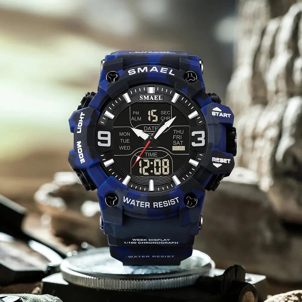 Relógio Masculino Militar Smael Camuflagem Dual Display