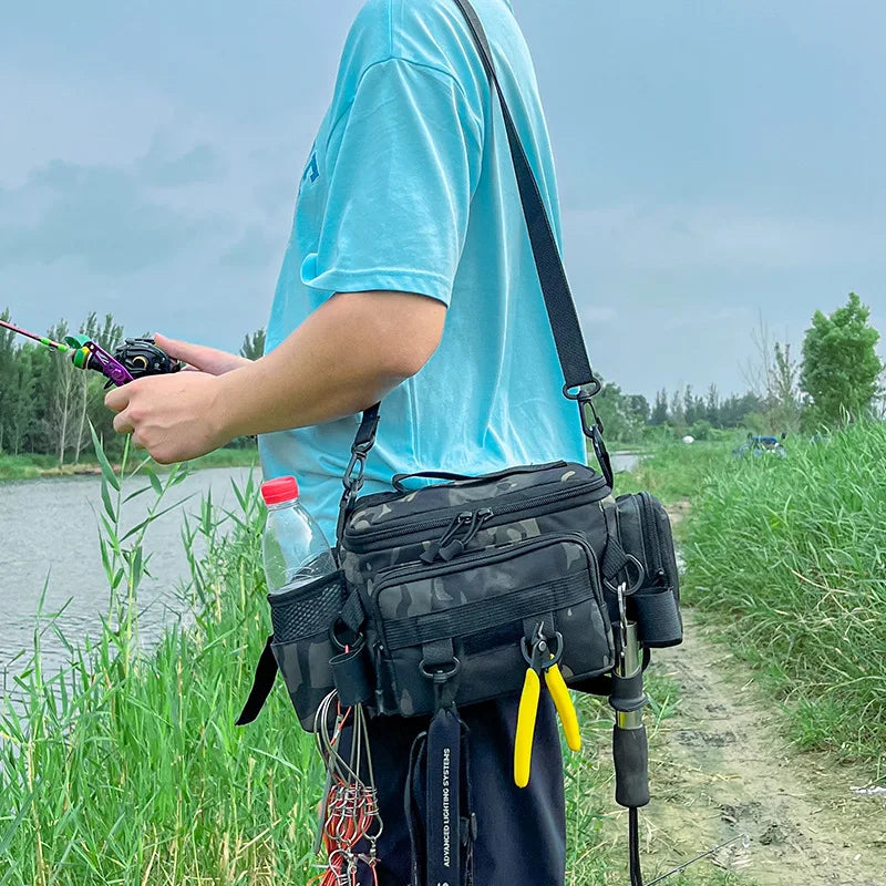 Bolsa Tática de Pesca Multifuncional – Resistente, Impermeável e Anticorrosiva