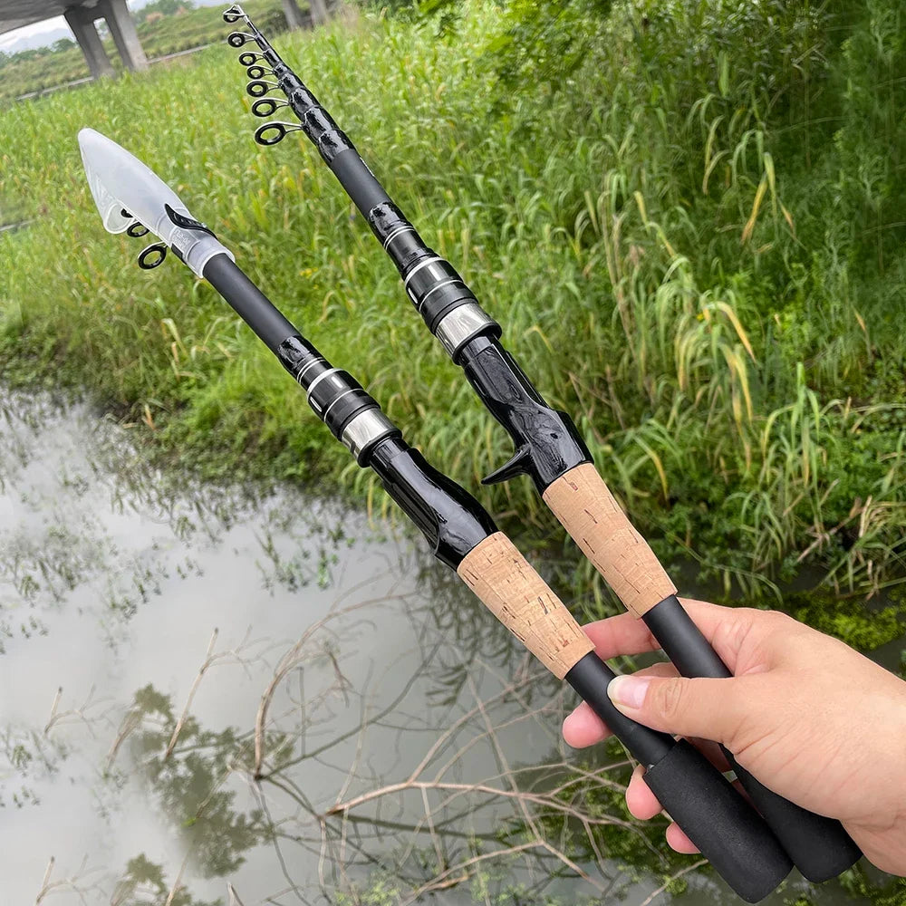 Vara de Pesca Telescópica Kingpesque de Carbono 1.5m a 2.4m - Leve e Compacta