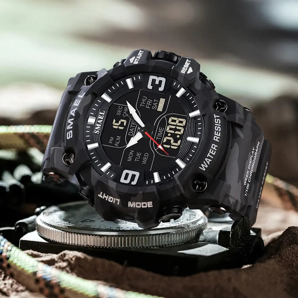 Relógio Masculino Militar Smael Camuflagem Dual Display