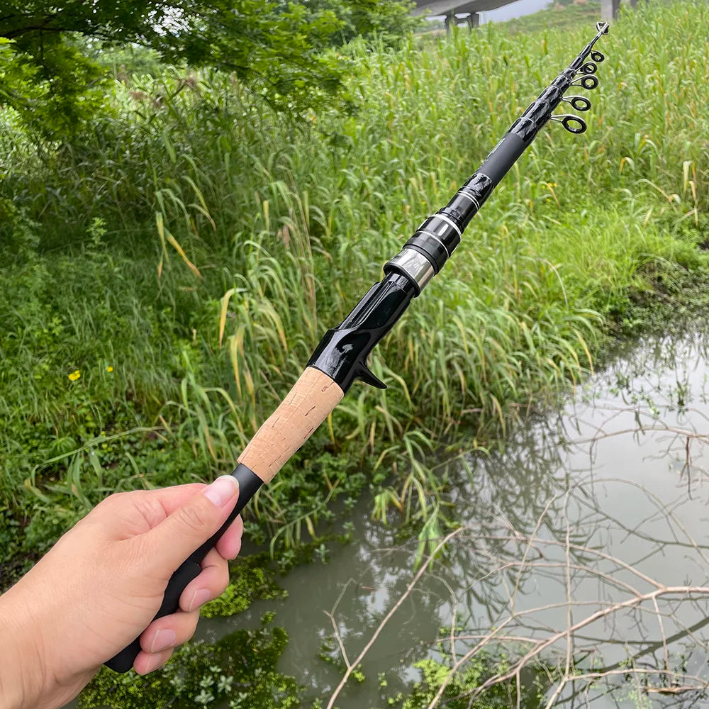 Vara de Pesca Telescópica Kingpesque de Carbono 1.5m a 2.4m - Leve e Compacta