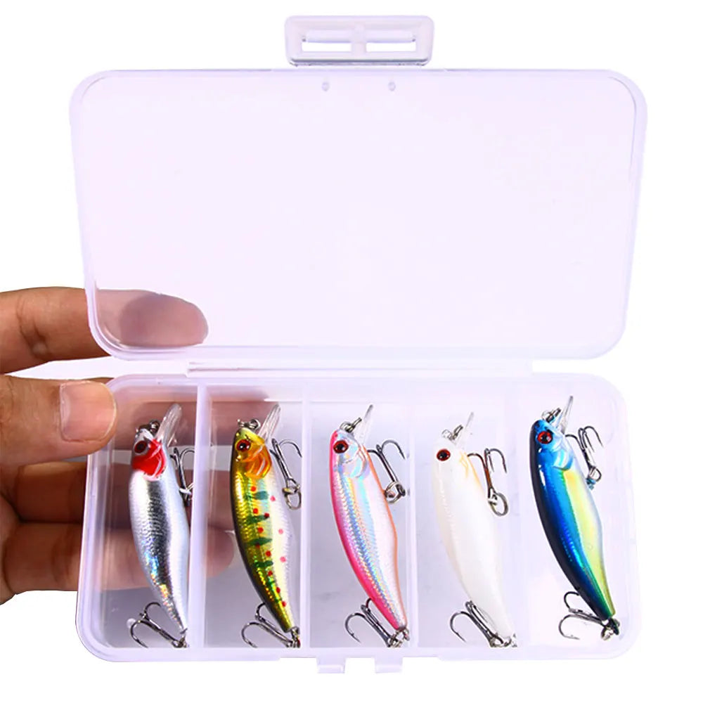 Conjunto Isca de Pesca Minnow 5 Peças com Ganchos Agudos