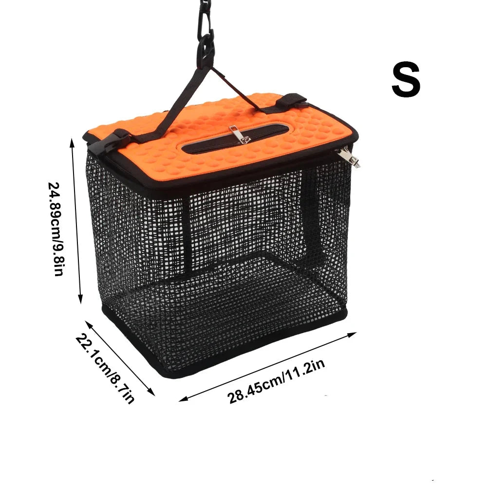 Cesta de Pesca Flutuante Dobrável com Malha Portátil