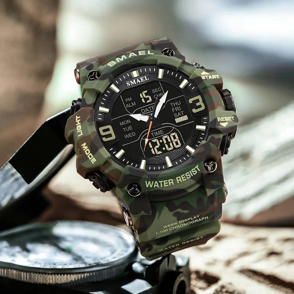 Relógio Masculino Militar Smael Camuflagem Dual Display