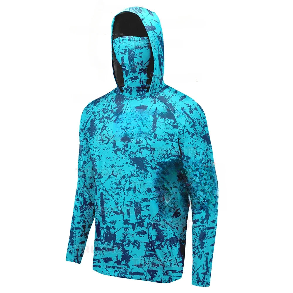 Camisa de Pesca Masculina UPF 50+ Com Capuz e Máscara UV