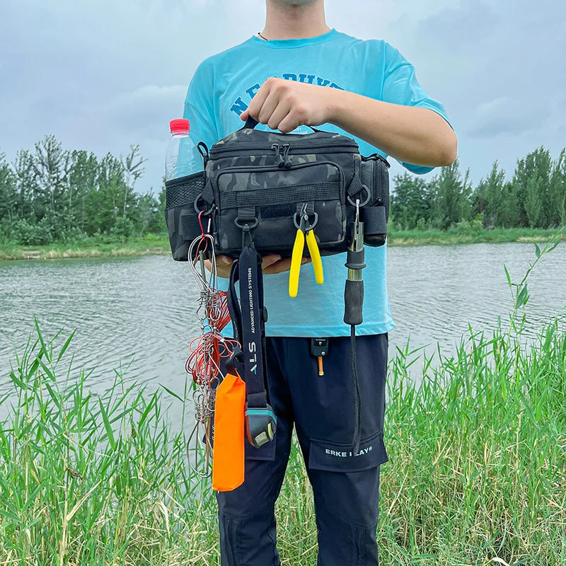 Bolsa Tática de Pesca Multifuncional – Resistente, Impermeável e Anticorrosiva