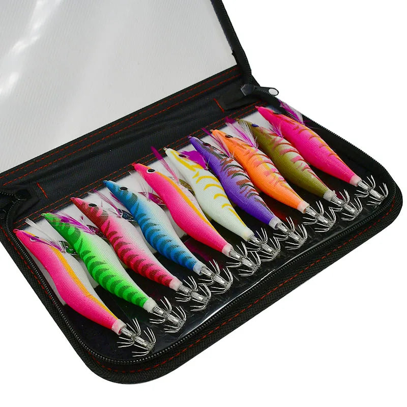 Kit Isca Luminosa Squid Jig Com Anzol e Chumbada - 10 Unidades