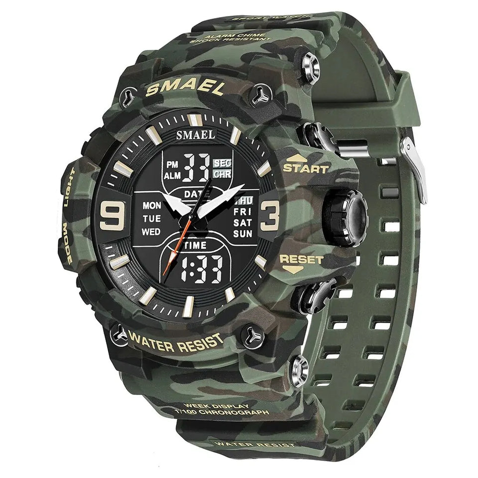 Relógio Masculino Militar Smael Camuflagem Dual Display