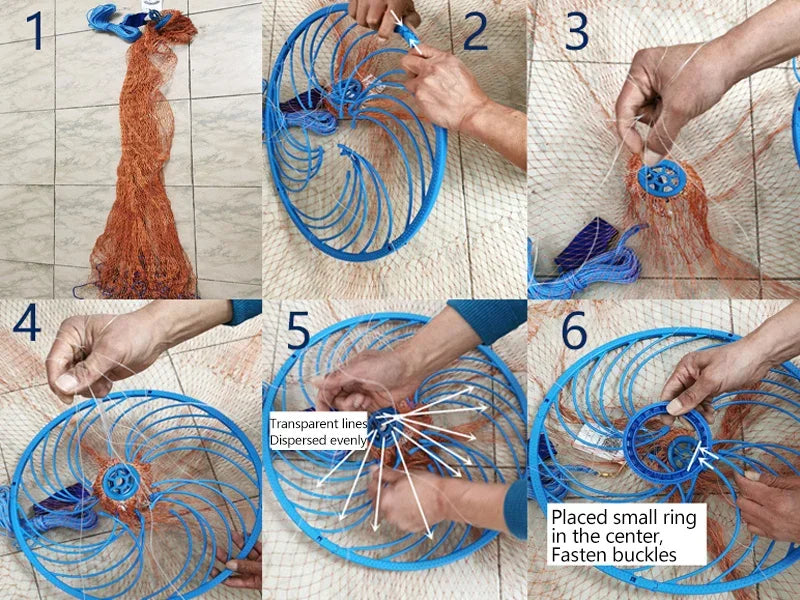 Tarrafa de Pesca Lawaia com Anel Azul e Linha Trançada