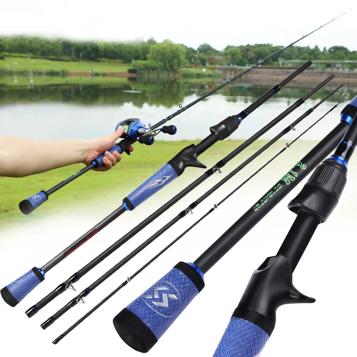 Kit De Pesca Sougayilang Vara 1.8m-2.1m Com 22lbs Fibra De Carbono Carretilha Drag 10kg 8.1:1