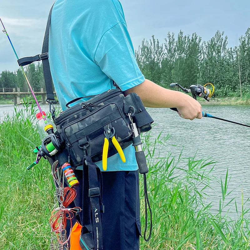 Bolsa Tática de Pesca Multifuncional – Resistente, Impermeável e Anticorrosiva