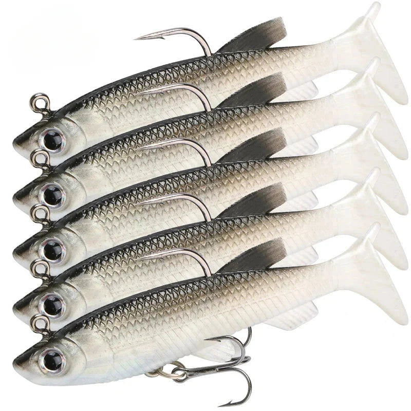 Kit Isca Artificial Soft Fishing 8cm 5 Unidades Com Ganchos