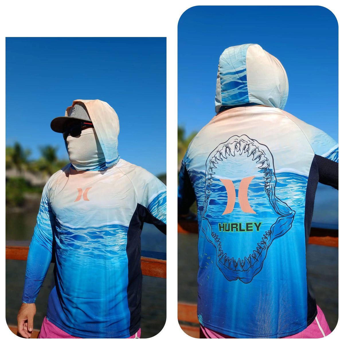 Camisa Masculina Com Capuz UPF 50+ Manga Longa para Pesca