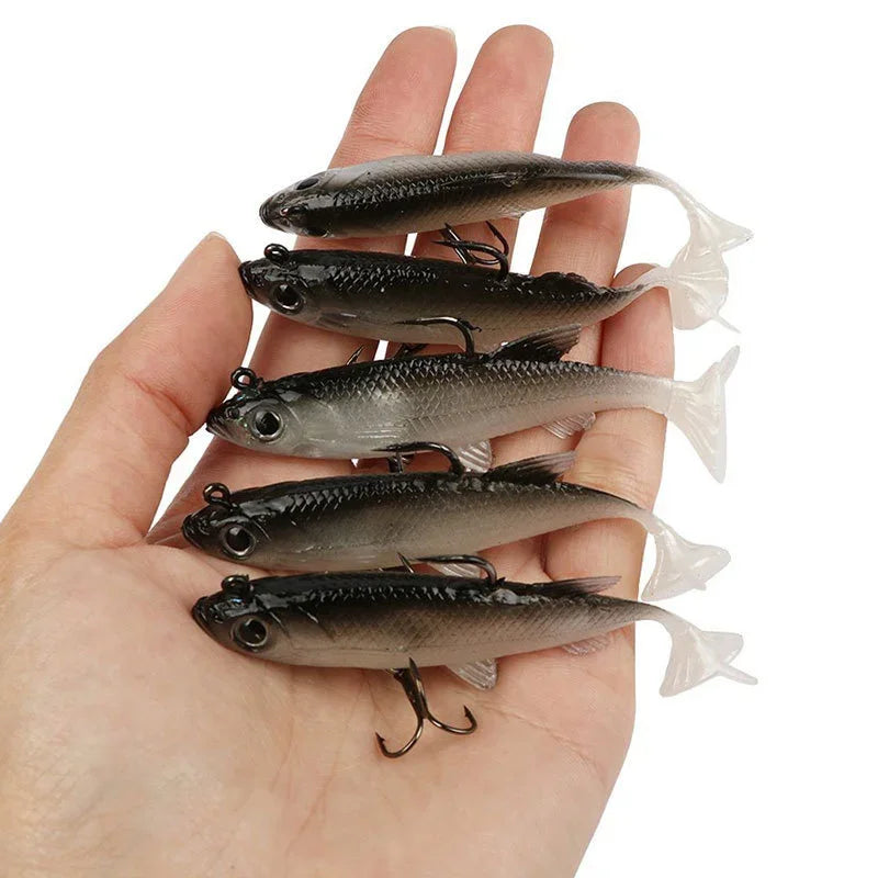 Kit Isca Artificial Soft Fishing 8cm 5 Unidades Com Ganchos