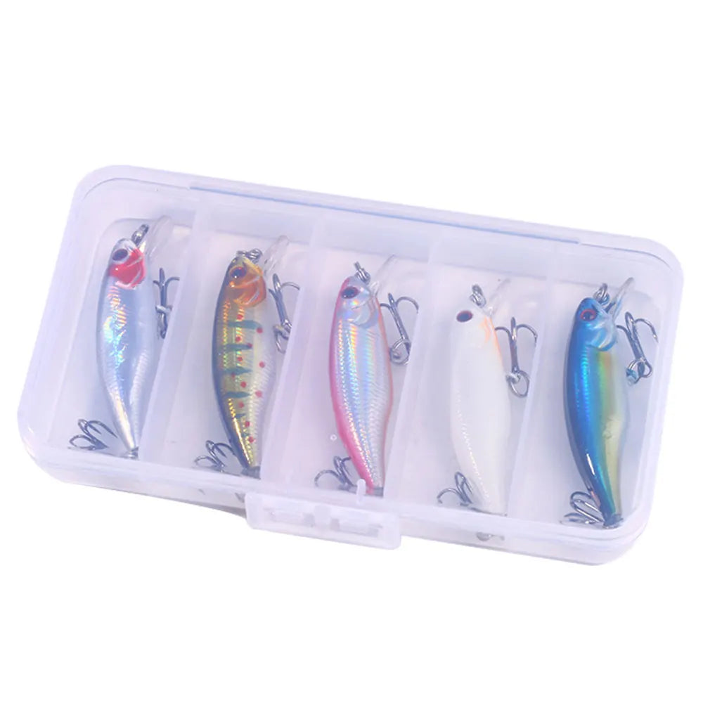 Conjunto Isca de Pesca Minnow 5 Peças com Ganchos Agudos