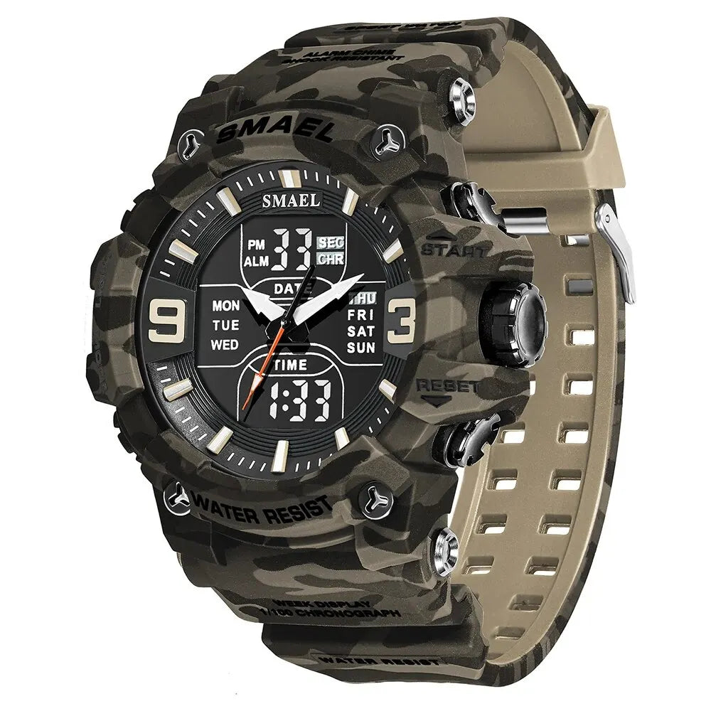 Relógio Masculino Militar Smael Camuflagem Dual Display