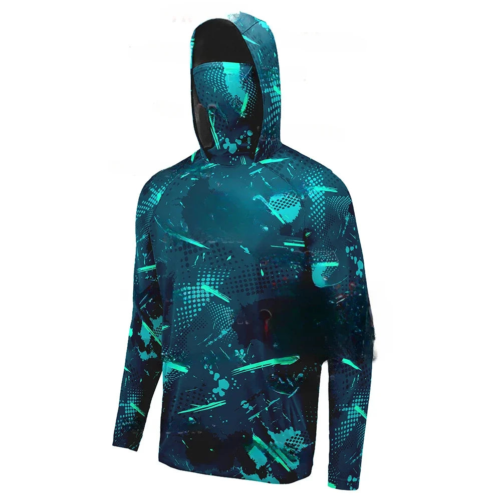 Camisa de Pesca Masculina UPF 50+ Com Capuz e Máscara UV